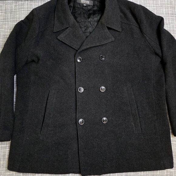 Kenneth Cole Reaction Pea Coat Men's XXL Double Breasted Wool Blend Charcoal - Picture 10 of 13